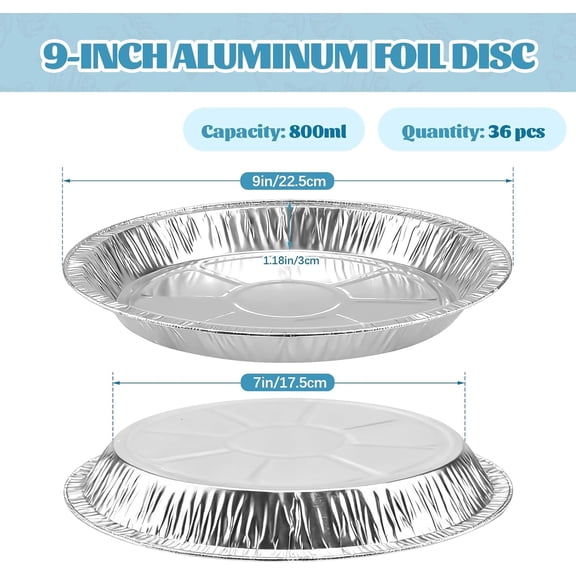 UYWGF-36 Pack 9 Inch Round Aluminum Foil Pie Tins - Disposable Heavy-Duty Pans, Freezer Safe for Baking Pies, Quiches, Tarts & Takeout