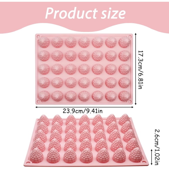 UYWGF-3D Silicone Mini Raspberry Molds, 35-Cavity Raspberry Baking Tray for Chocolate Candy Jello Cookie Cake Decorating, 9.41 x 6.81 x 1.02 inches