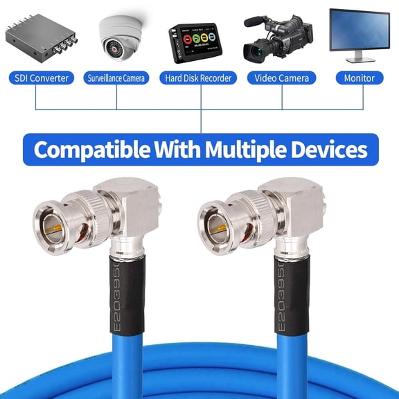 UYWGF-3G/6G/12G SDI Cable Right Angle 2ft Short BNC Cable 75 Ohm Blue Belden 1694A Supports HD-SDI/3G-SDI/4K Video Monitor,Precision SDI BNC Jumper Right Angle