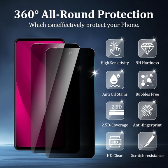 UYWGF-[4 Pack] 2 Pack Privacy Screen Protector for T-Mobile Revvl 7 Pro 5G with 2 Pack Camera Lens Protector, 9H Hardness, Anti Spy Anti Peeping, Easy Installation