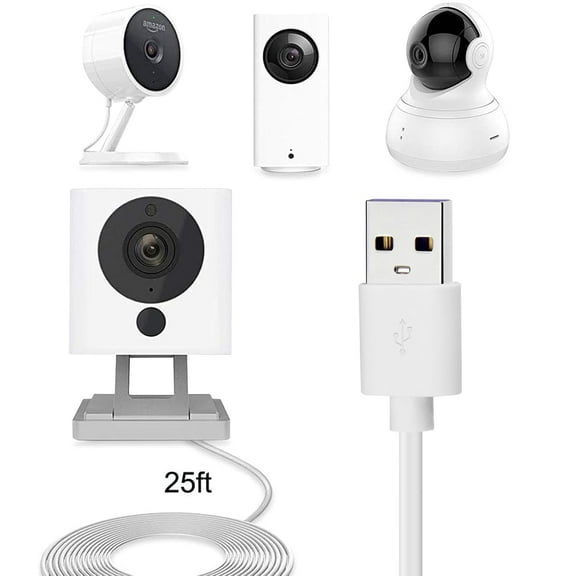 UYWGF-4-Pack 25ft Security Camera Micro USB Extension Cable Compatible for Wyze Cam, Blink Mini, YI Home Camera, White
