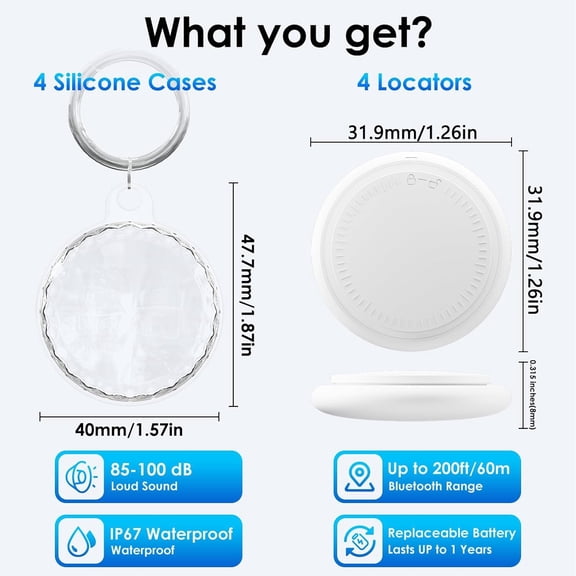 UYWGF-4 Packs Tracker Tags Smart Bluetooth Tracker Both iOS and Android Android GPS Tracker Tag with 4 Waterproof Keyrings Tag Locator Smart Tag for Keys,Suitcase,Wallet and More.