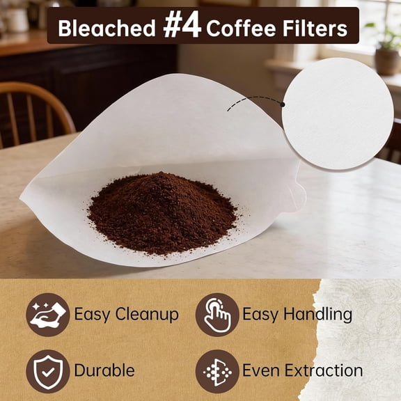 UYWGF-400 PCS No.4 Coffee Filters Compatible with Moccamaster, #4 Cone Paper Filters, Disposable Bleached White Coffee Filters, Strong Paper with No Grounds Passing Through, Ideal for Drip Coffeemake