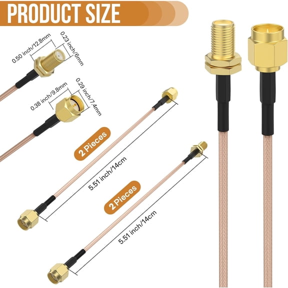 UYWGF-4Pcs 6 Inch RG316 SMA Coax Cable, Male to Male & Female Coaxial Assembly, High-Performance Antenna Extender Jumpers for Antenna Router WiFi Cable Network Analyzer