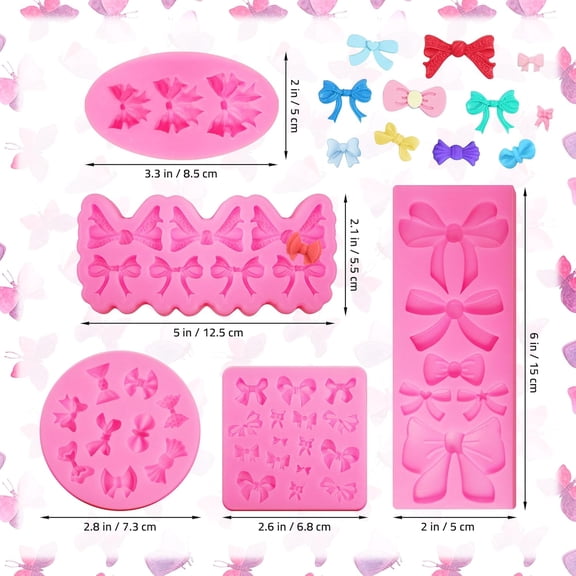 UYWGF-5 Packs Bows Silicone Mold Bow Chocolate Mold Bows Silicone Fondant Molds for Cake Decoration