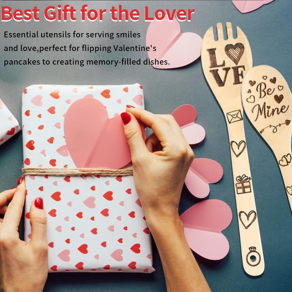 UYWGF-5PCS Wooden Spoons Utensils Set,Engraved Patterns Bamboo Cooking Spoon, Kitchen Cooking Decor Gifts for Mom Lovers Friends Housewarming Wedding Cooking Spoons (LOVE)
