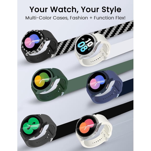 UYWGF-6+6 Pack Screen Protector Case for Galaxy Watch 4/5 (40mm), HD Anti-Fog Scratch-Resistant 9H Tempered Glass, Hard PC Waterproof Bumper Case, Overall Protection Cover Set for Samsung Watch Fe