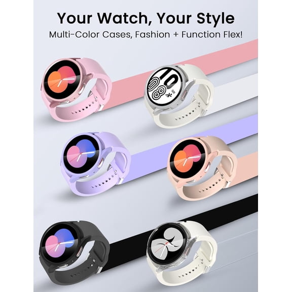 UYWGF-6+6 Pack Screen Protector Case for Samsung Galaxy Watch 5 40mm / Watch 4 40mm / FE, 9H HD Anti-Fog Tempered Glass, Waterproof PC Bumper Cover Set, Full Protection