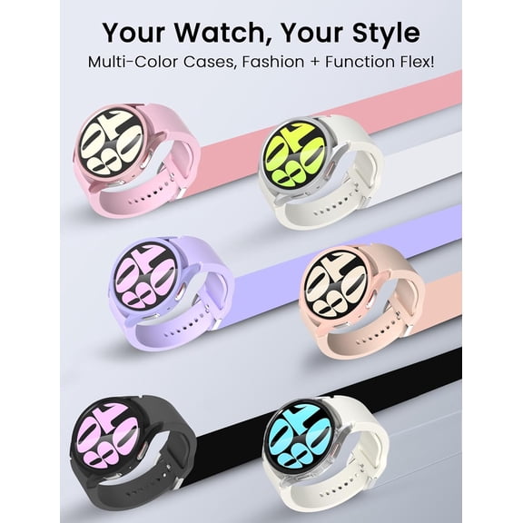 UYWGF-6+6 Pack Screen Protector Case for Samsung Galaxy Watch 6 40mm, 9H HD Anti-Fog Tempered Glass, Waterproof PC Bumper Cover Set, Full Protection