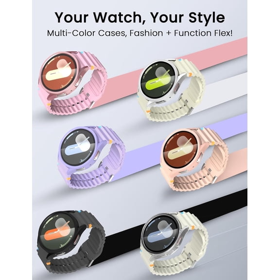 UYWGF-6+6 Pack Screen Protector Case for Samsung Galaxy Watch 7 40mm, 9H HD Anti-Fog Tempered Glass, Waterproof PC Bumper Cover Set, Full Protection