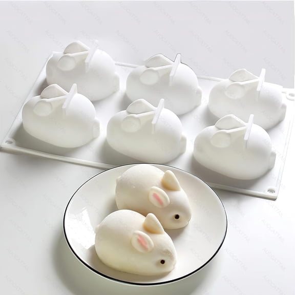 UYWGF-6 Cavity Easter Rabbit 3D Silicone Molds Rabbit Shape Silicone Baking Mold DIY Mousse Cake Pudding Jelly Dessert Fondant Cheesecake Soap Ice Tray Chocolate Candy Molds