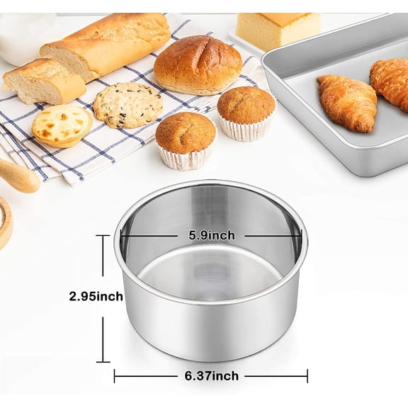 UYWGF-6 Inch Cake Pans Set, Round Baking Pan Stainless Steel Layer Birthday Wedding Cake Oven Pans, Non Toxic & Heavy Duty, Deep Side & Mirror Finish, Dishwasher Safe, (2Pcs)