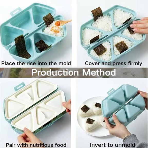 UYWGF-6-in-1 Triangle Onigiri Mold, 6-in-1 Triangle Sushi Molds, Foldable Triangle Rice Ball Molds. Quick to Make, Non-stick for Picnics and Making Sushi. Easy to Store and Carry. (Blue)