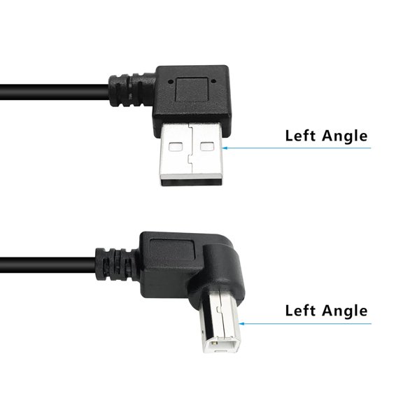 UYWGF-90 Degree Short USB Printer Cable 25CM Left Angle USB 2.0 Type A Male to Left Angle B Male Scanner Cable Cord(2 Pack)