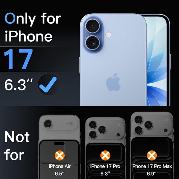 UYWGF-9H+ Shatterproof Screen Protector for iPhone 17 6.3-Inch, Tempered Glass Military Grade Film with Easy Installation Tool, Case-Friendly, HD Clear, 3-Pack