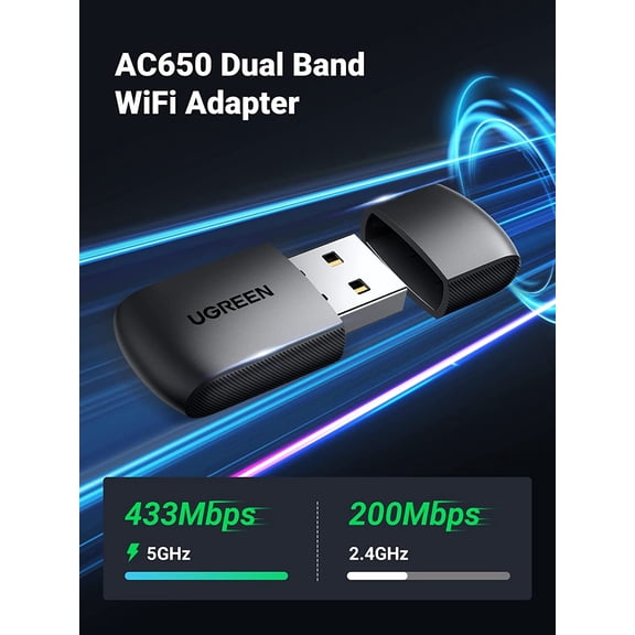 UYWGF-AC650 USB WiFi Adapter for Desktop PC 5G 2.4G Dual Band WiFi Dongle Mini Wireless USB Computer Network Adapter Compatible with Windows 11 10 8.1 8 7