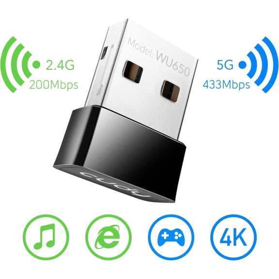 UYWGF-AC650Mbps USB WiFi Adapter for PC, 5G/2.4G Wireless Dongle, WiFi, USB Wireless Adapter for Laptop - Nano Size, Compatible with Windows XP/7/8/8.1/10/11, MacOS 10.5~10.13, Linux Kernel 4.19~5.x