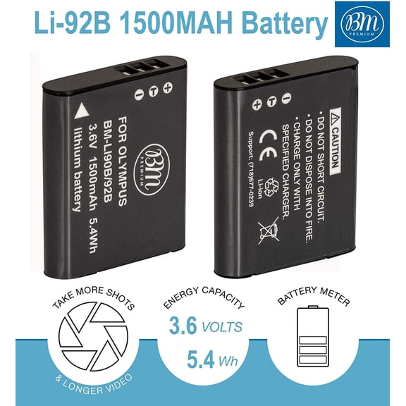 UYWGF-BM 2-Pack of LI-92B, LI-90B Batteries for Olympus Tough TG-6, TG-5, TG-Tracker, Tough SH-1, SH-2, SP100 IHS, Tough TG-1 iHS, Tough TG-2 iHS, Tough TG-3, Tough TG-4, SH-50 iHS, SH-60, XZ-2 iHS C