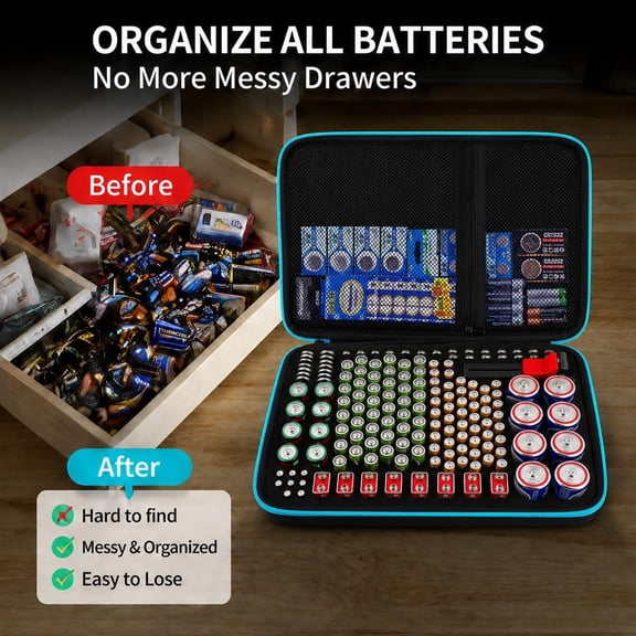 UYWGF-Battery Organizer Storage Case Box with Tester Checker, 220+ Batteries Holder Bag fits for AA AAA AAAA 9V C D Home Garage Container (Fits 220+ Batteries) (Fits 220+ Batteries)