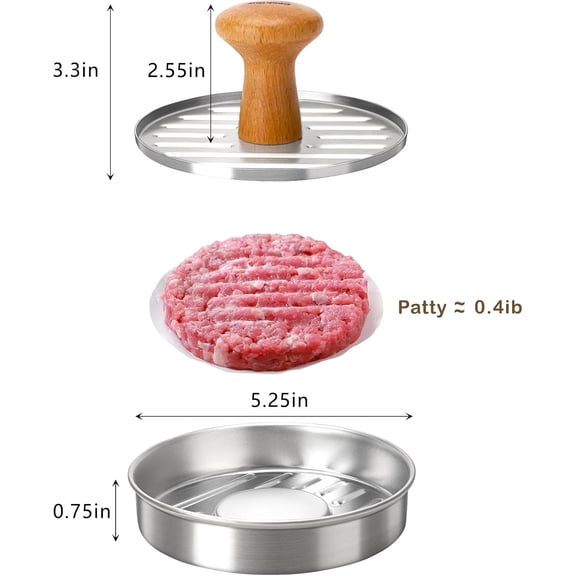 UYWGF-Burger Press 5" Hamburger Press Patty Maker  Non-Stick Hamburger Mold with 100 Patty Papers Set | 304 Stainless Mash Tool Smash for Meat Beyond Veggie Turkey Vegan Beef