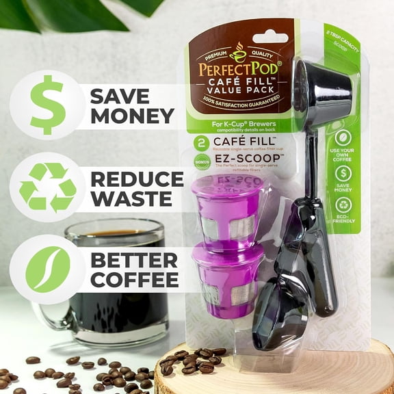 UYWGF-Cafe Fill Value Pack by Perfect Pod - 1-Stream Reusable K Cup Coffee Pod Filters & Scoop, Compatible with Keurig K-Duo, K-Mini, 1.0, 2.0, K-Series and Select Single Cup Coffee Makers
