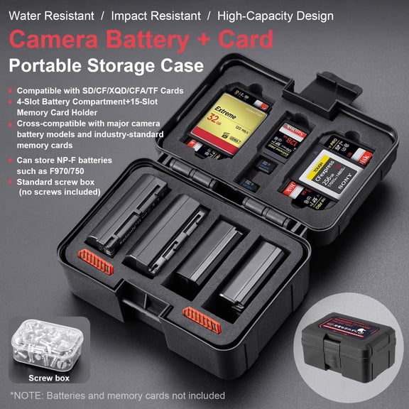 UYWGF-Camera Battery Case & Memory Card Organizer - Holds 7 SD Cards 2 CFast 2 CF 2 Micro SD 2 XQD - Water-Resistant Shockproof Hard Shell Storage Box (Cold Gray Red)