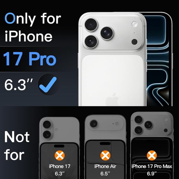 UYWGF-Camera Lens Protector for iPhone 17 Pro 6.3-Inch, Full Coverage 9H Tempered Glass Ring Cover, Matte Metal Plate, Case Friendly, 1-Pack (Silver)