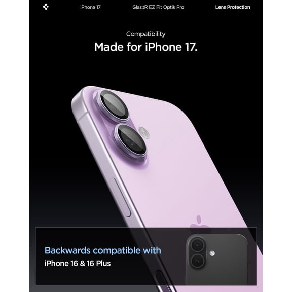 UYWGF-Camera Lens Screen Protector [GlasTR EZ Fit Optik Pro] Designed for iPhone 17 [Case Friendly] - Lavender [2 Pack]