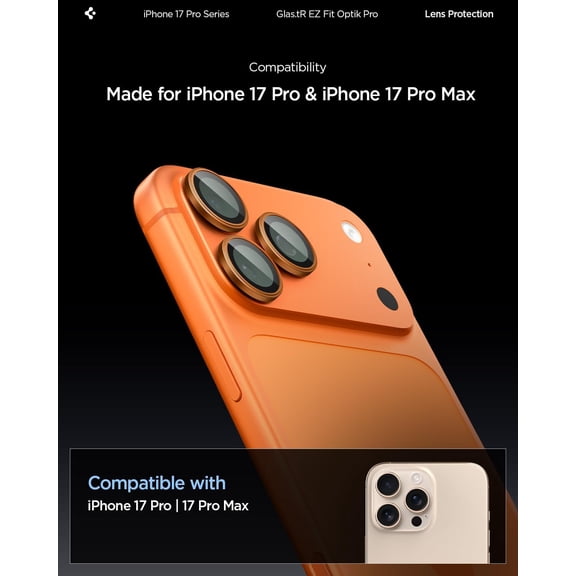 UYWGF-Camera Lens Screen Protector [GlasTR EZ Fit Optik Pro] Designed for iPhone 17 Pro Max | iPhone 17 Pro [Case Friendly] - Cosmic Orange [2 Pack]