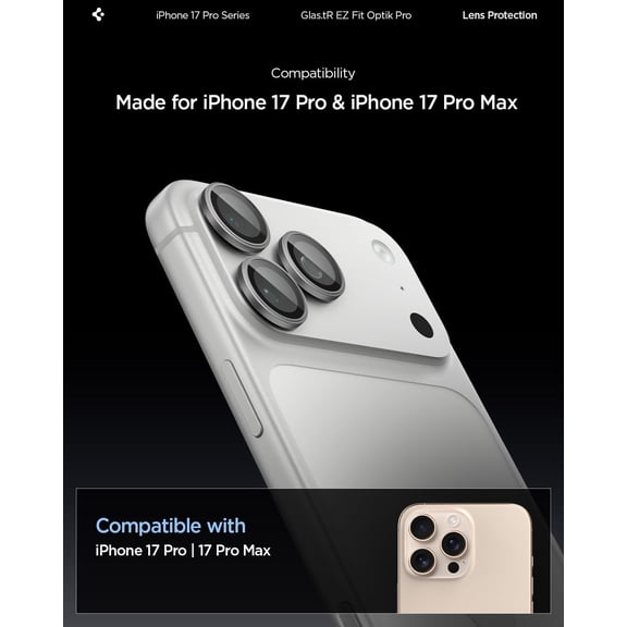 UYWGF-Camera Lens Screen Protector [GlasTR EZ Fit Optik Pro] Designed for iPhone 17 Pro Max | iPhone 17 Pro [Case Friendly] - Gray [2 Pack]
