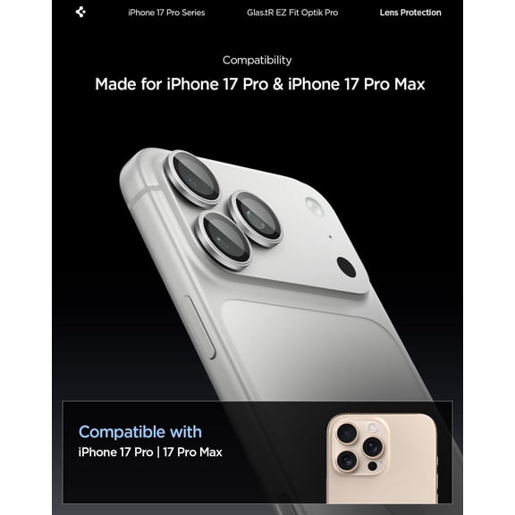 UYWGF-Camera Lens Screen Protector [GlasTR EZ Fit Optik Pro] Designed for iPhone 17 Pro Max | iPhone 17 Pro [Case Friendly] - Silver [2 Pack]
