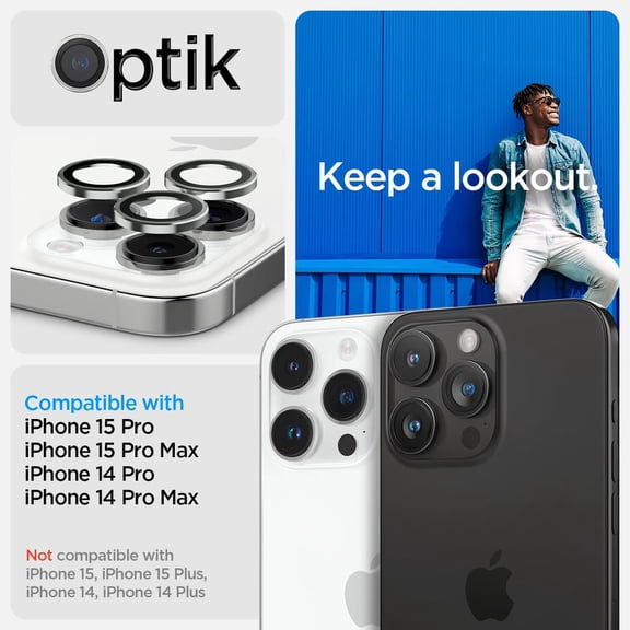 UYWGF-Camera Lens Screen Protector [GlasTR EZ Fit Optik Pro] Designed for iPhone 15 Pro Max/iPhone 15 Pro/iPhone 14 Pro Max/iPhone 14 Pro [Case Friendly] - Silver [2 Pack]