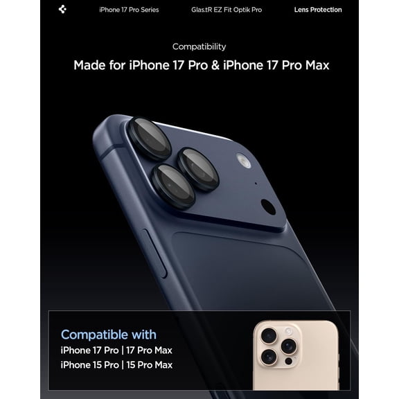 UYWGF-Camera Lens Screen Protector [GlasTR EZ Fit Optik Pro] Designed for iPhone 17 Pro Max | iPhone 17 Pro | iPhone 15 Pro Max | 15 Pro [Case Friendly] - Deep Blue [2 Pack]