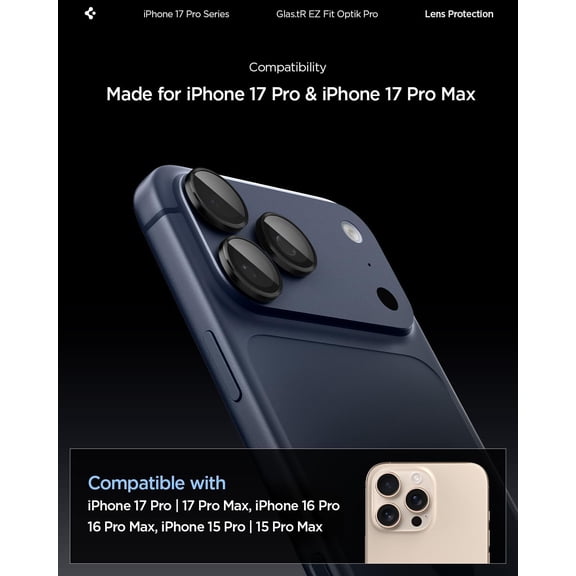 UYWGF-Camera Lens Screen Protector [GlasTR EZ Fit Optik Pro] Designed for iPhone 17 Pro Max | iPhone 17 Pro | iPhone 16 Pro Max | 16 Pro | iPhone 15 Pro Max | 15 Pro - Black [2 Pack]