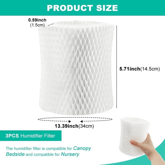 UYWGF-Canopy Bedside Humidifier Filter Replacement Compatible with Nursery Humidifier, 3 Pcs Humidifier Wicking Filter Made with Wood Pulp, Paper Filter Lasts Up to 6 Weeks