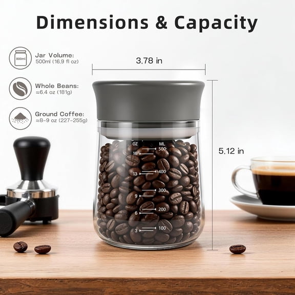 UYWGF-Coffee Canister, Glass Jars with Airtight Lid, Kitchen Food Storage Container for Beans, Ground, Espresso, Flour, Sugar, Cereal, Overnight Oats, cookie, Rice, Tea - 16.9 fl.oz