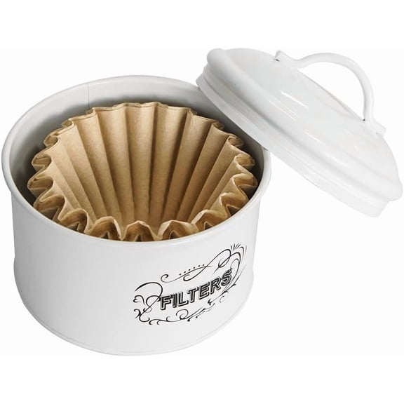 UYWGF-Coffee Filter Holder Storage,White Basket Enamel Filter Jar Container in Rustic Farmhouse Distressed Enamelware Design Round for Counter(Metal Coffee Filter Jar)