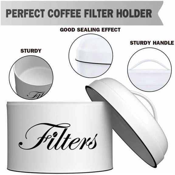 UYWGF-Coffee Filter Holder, White Basket Coffee Filter Storage with Lid, Round CoffeeFilter Container for Counter, Rustic Farmhouse Coffee Bar Accessories Decor (White)