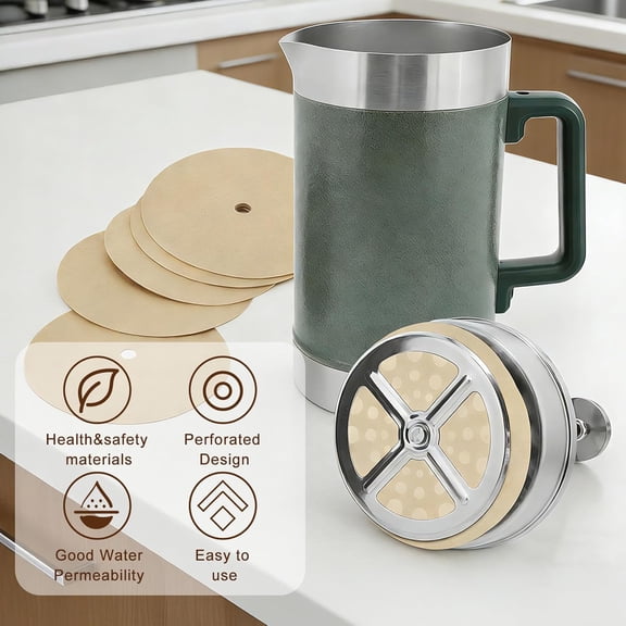 UYWGF-Coffee Filters Compatible with Stanley 48 oz French Press, Disposable Perforated Brown Filter Paper, Replacement Filters for Stanley Coffee Maker (150)