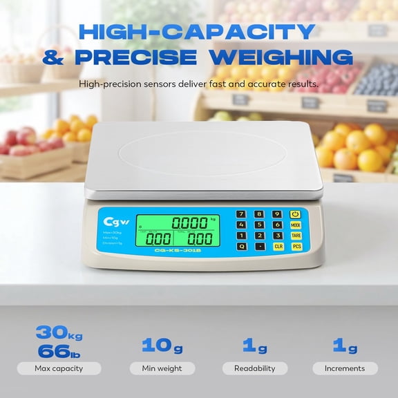 UYWGF-Commercial Kitchen Scale 30kg/1g Large Digital Price Computing Scale with Stainless Steel Platform, KG/LB/OZ Conversion, LCD Display AC/DC Power for Shop
