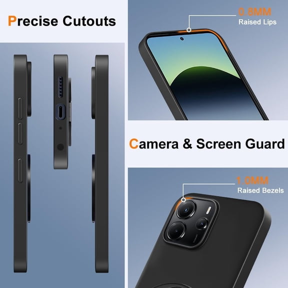 UYWGF-Compatible for Xiaomi Redmi Note 14 4G Phone Case, 360 Rotatable Ring Holder Kickstand/Stand Silicone TPU Slim fit Shockproof Protective Cover Case for Xiaomi Redmi Note 14 4G 2025 - Black
