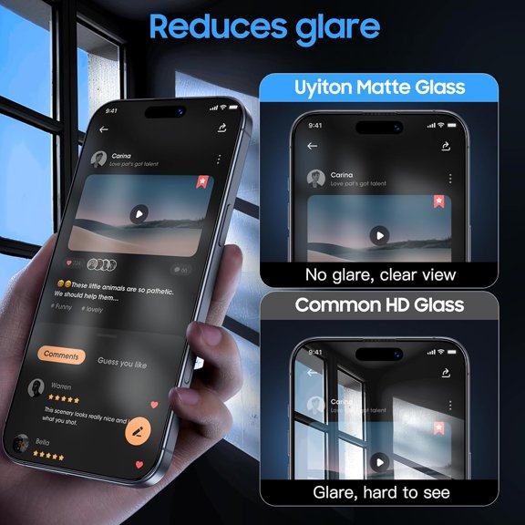 UYWGF-Compatible with iPhone 16 Pro Max Matte Screen Protector - Anti-Fingerprint Shatterproof Full Coverage Smooth as Silk 9H Tempered Glass Screen Cover, 2 Pack
