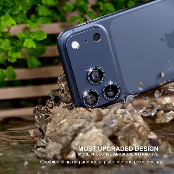 UYWGF-Compatible for iPhone 17 Pro Max Camera Lens Protector, Matte Metal Tempered Glass Rear Camera Screen Cover Accessories [Military Grade Shatterproof] [Strong Adsorption] - Glitter Blue