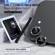 UYWGF-Compatible for iPhone 17e / 16e Camera Lens Protector Bling, 9H Tempered Glass Camera Cover Screen Protector Metal Ring Decoration AccessoriesGlitter-Black