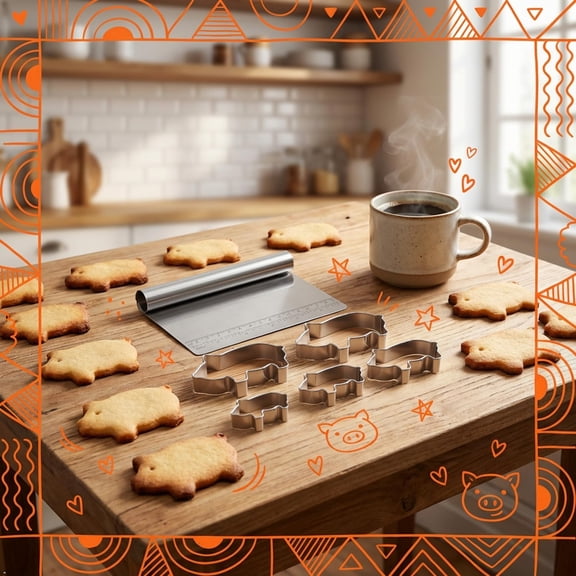 UYWGF-Concha Cutter, Stainless Steel Mexican Bread Mold with 5 Pig Shaped Cookie Cutters, Baking Mold for Bread, Cookies, Cakes and Biscuits, Moldes Para Conchas