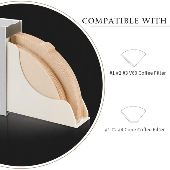 UYWGF-Cone Coffee Filter Holder Storage - Frosted Silver Pour Over Coffee Paper Filter Holders Container Dispenser for Counter for Organize #4#3#2#1 Cone & V60 Coffee Filters