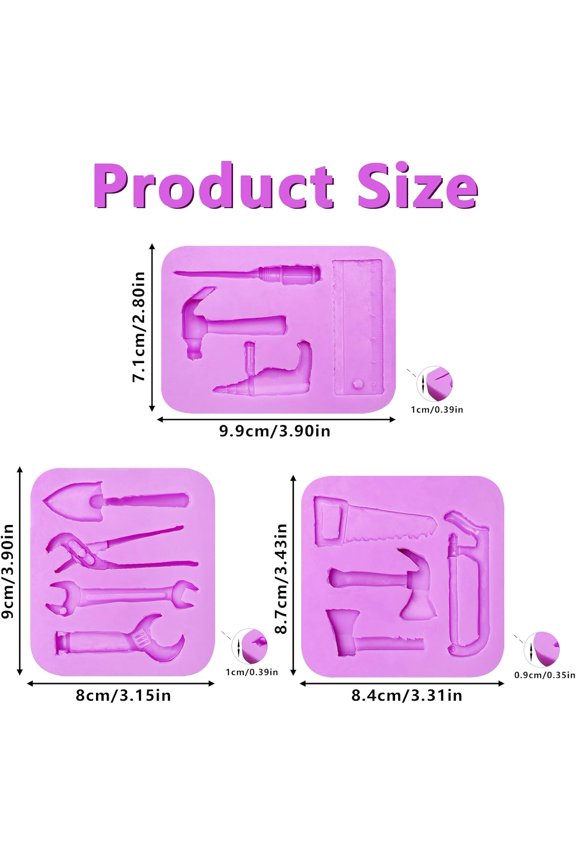 -Construction Tool Silicone Fondant Molds, Hammer, Wrench, Saw, Chocolate Candy Molds, for Cake Decorating, Chocolate, Resin, Baking 3 Pack