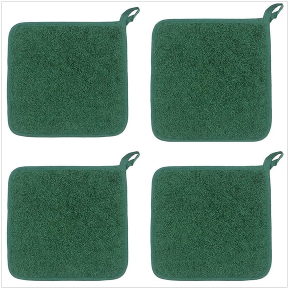UYWGF-Cotton Pot Holders Cotton Made Machine Washable Heat Resistant Everyday Kitchen Basic Terry Pot Holder, Hot Pads, Trivet for Cooking and Baking Set of 4 (Dark Green)