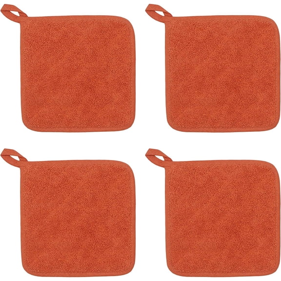 UYWGF-Cotton Pot Holders Cotton Made Machine Washable Heat Resistant Everyday Kitchen Basic Terry Pot Holder, Hot Pads, Trivet for Cooking and Baking Set of 4 (Orange)