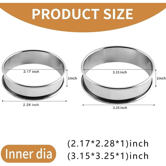 UYWGF-Crumpet Rings, 16Pack Cookie Ring, Outer diameter 3.2Inch+2.1Inch Food-Grade Stainless Steel Tart Rings. More Convenient to Take the Food of The Bakery Ring Mold.